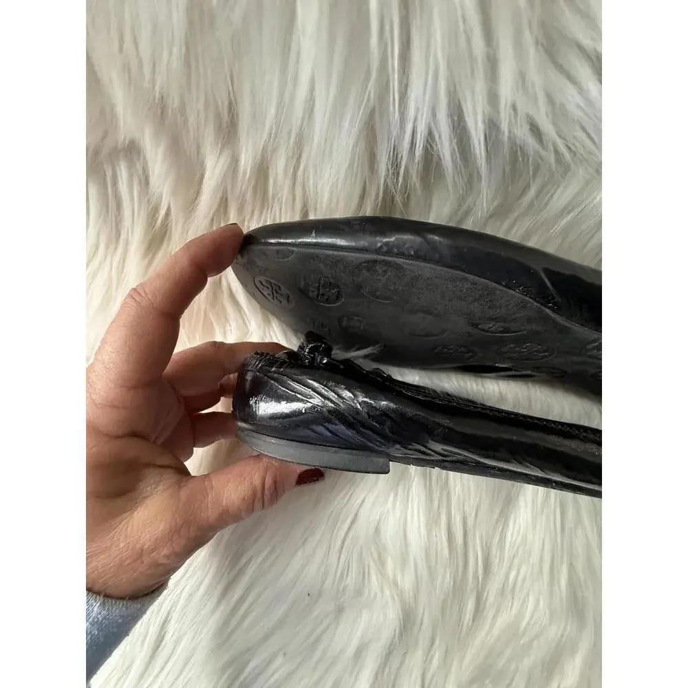 Tory Burch Black Leather Flats with Gold Logo - Picture 5 of 6